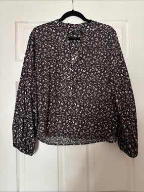 Madewell Brown and White Floral V-Neck Blouse
